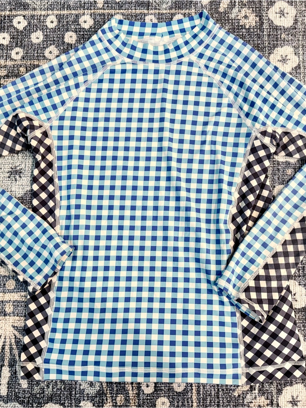 Draper James Blue and White Gingham Long-Sleeve Swim Shirt